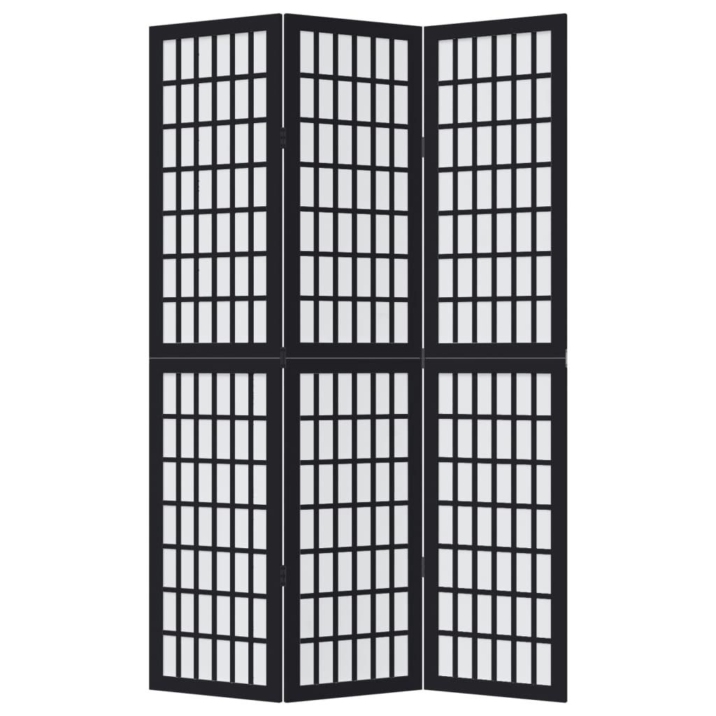 Room Divider 3 Panels Black Solid Wood Paulownia